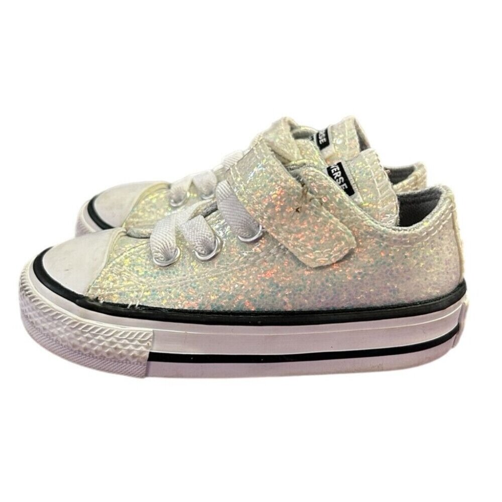 Converse White Glitter Sneakers with Velcro Strap